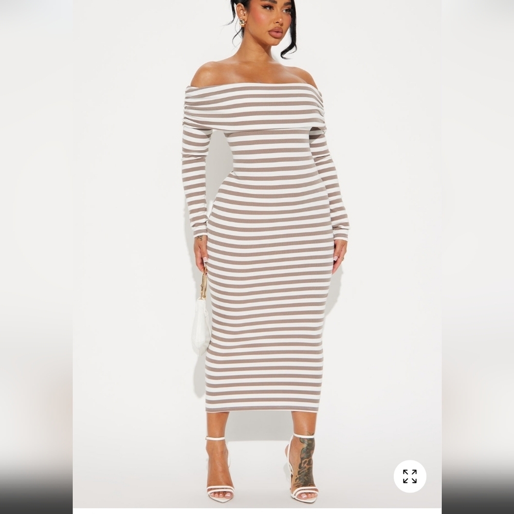 White Striped Long Sleeve Dress